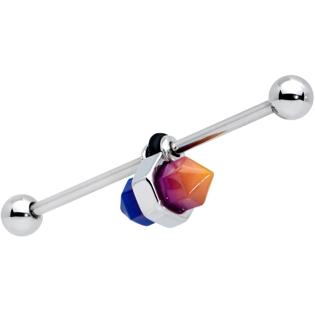BodyCandy 14G Blue Ombre Tourmaline Natural Stone Industrial Barbell 38mm — detail close-up
