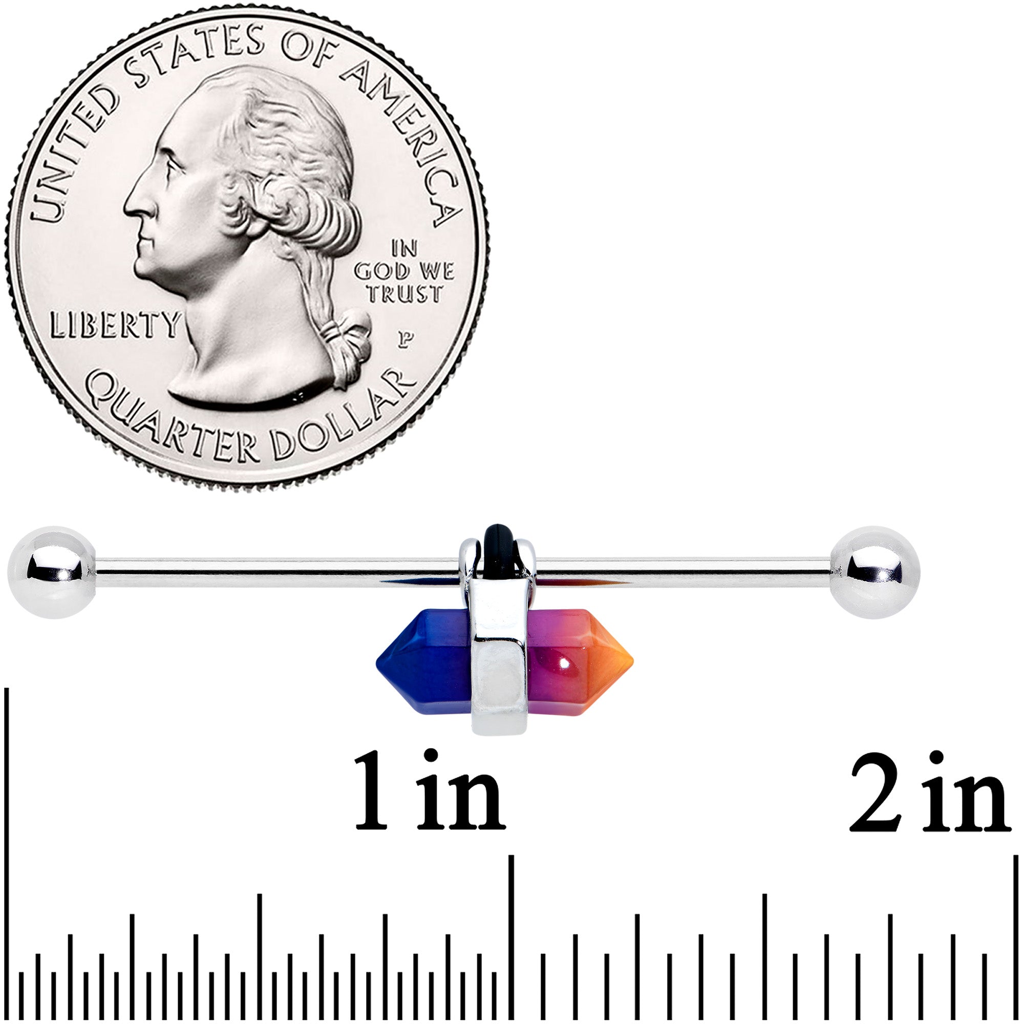 BodyCandy 14G Blue Ombre Tourmaline Natural Stone Industrial Barbell 38mm — lifestyle context