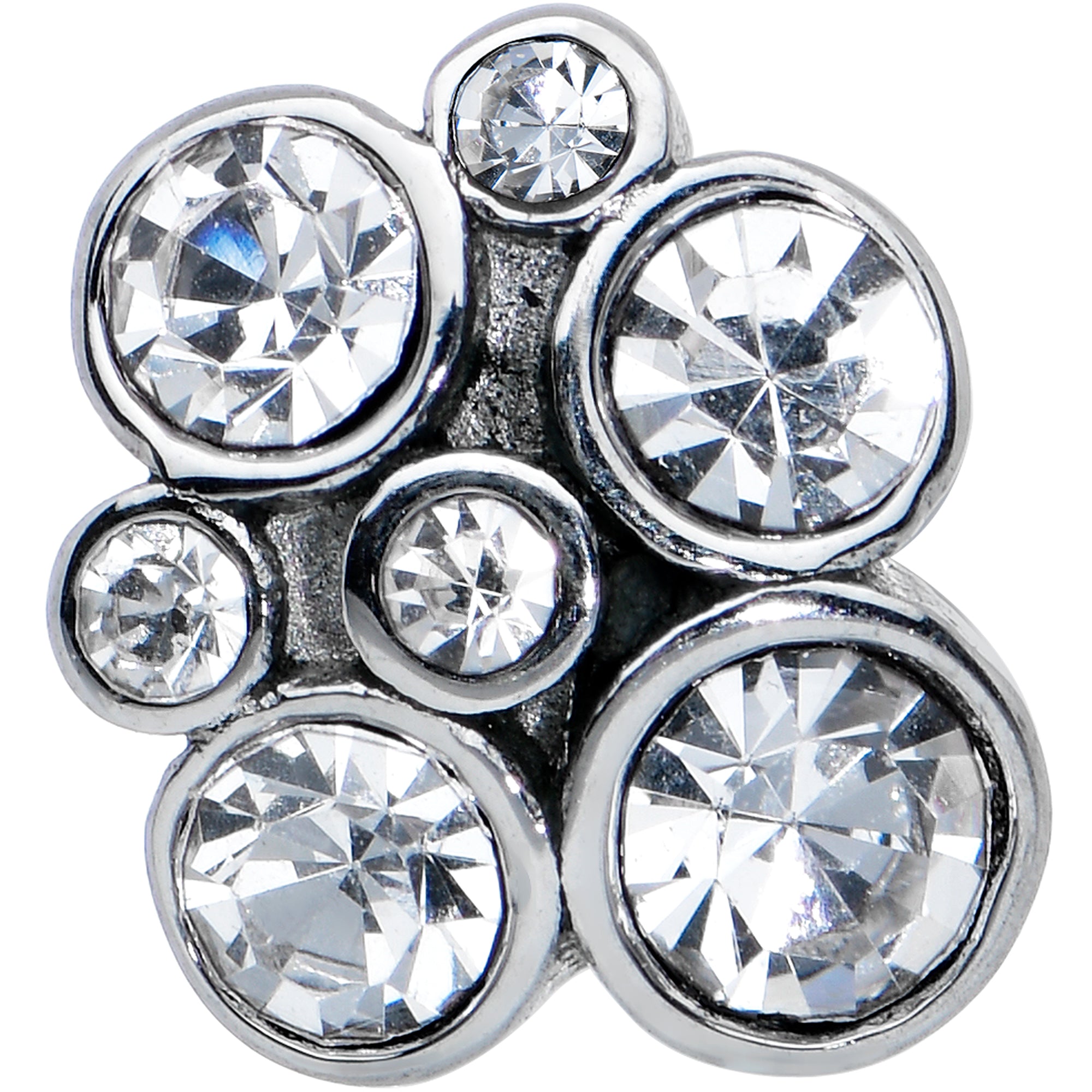 BodyCandy Clear CZ Gem Cluster Top Barbell Tongue Ring — detail close-up