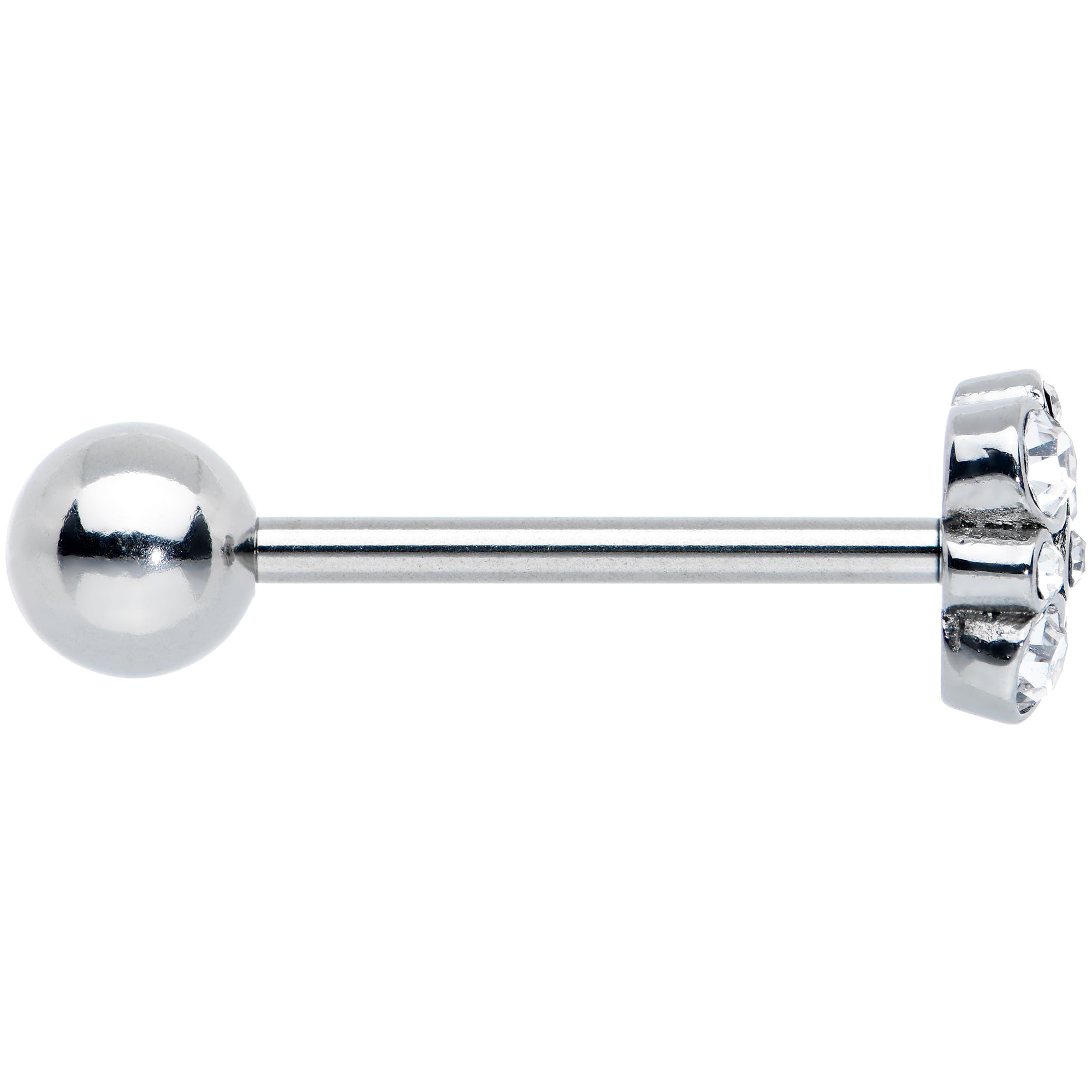 BodyCandy Clear CZ Gem Cluster Top Barbell Tongue Ring — lifestyle context