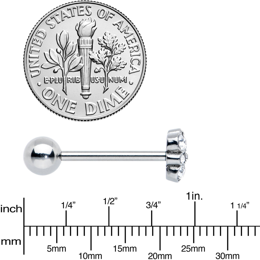 BodyCandy Clear CZ Gem Cluster Top Barbell Tongue Ring — side view