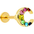 BodyCandy 16G 1/4 Rainbow Gem Gold Tone Crescent Moon Labret Tragus — main product shot