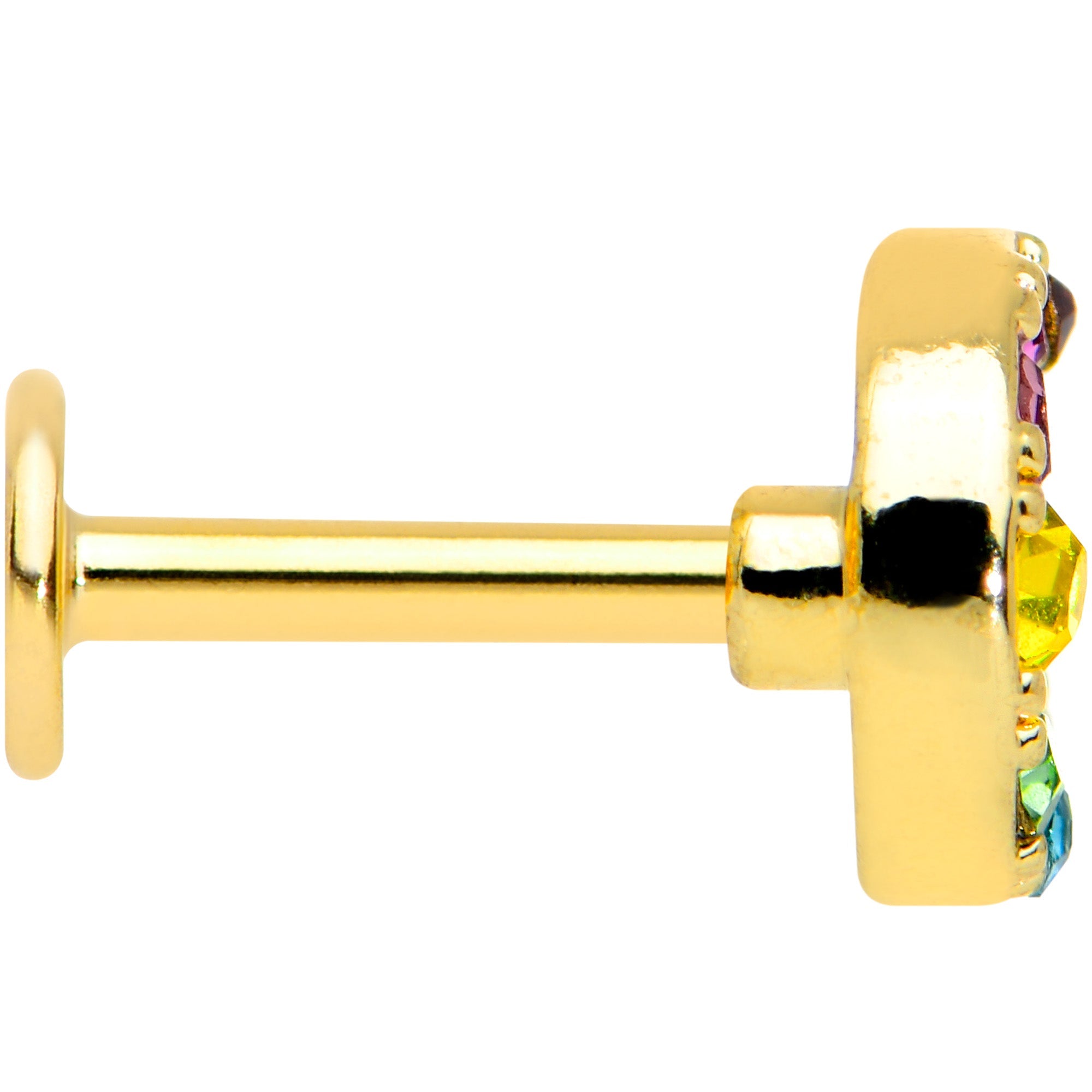 BodyCandy 16G 1/4 Rainbow Gem Gold Tone Crescent Moon Labret Tragus — lifestyle context
