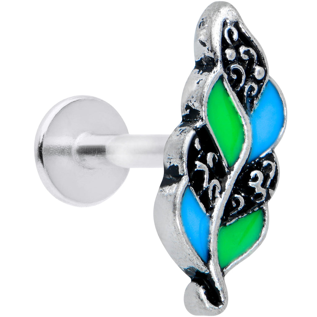 BodyCandy 16G 1/4 Filigree Blue Green Leaves Labret Monroe Tragus — main product shot