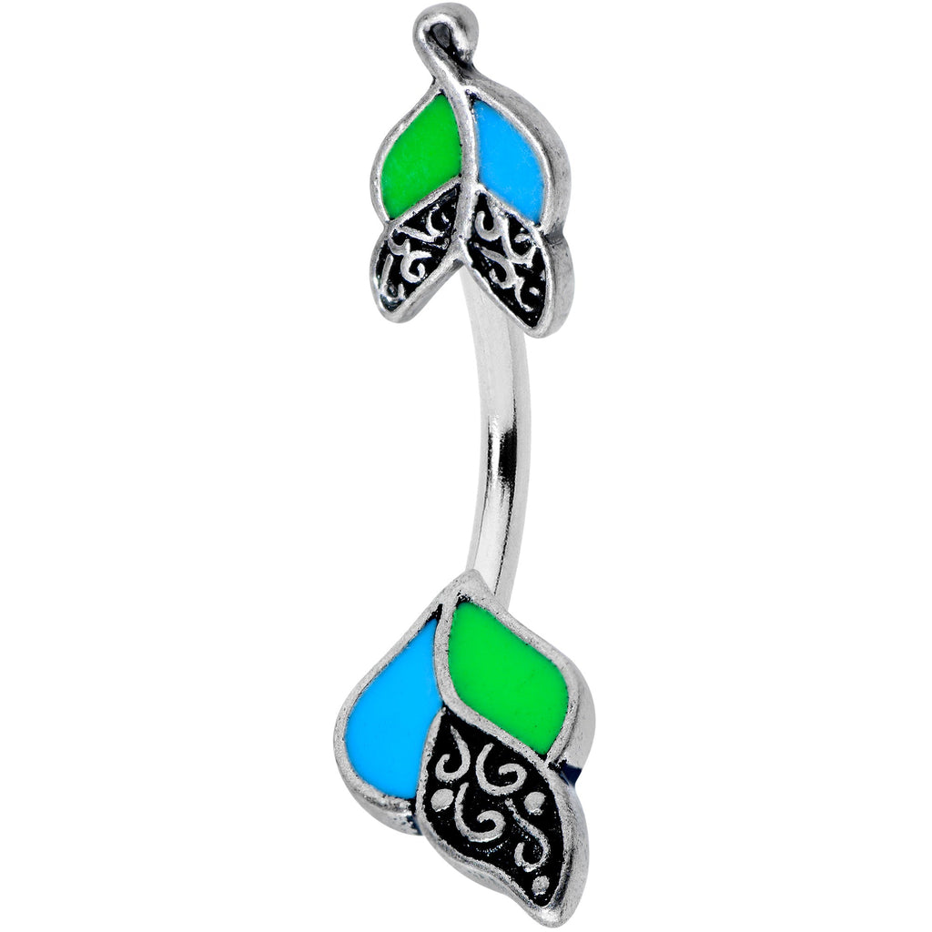 BodyCandy Fligree Blue Green Leaves Double Mount Belly Ring — main product shot