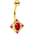 BodyCandy Red Gem Gold Tone Rich Regal Rhombus Belly Ring — main product shot