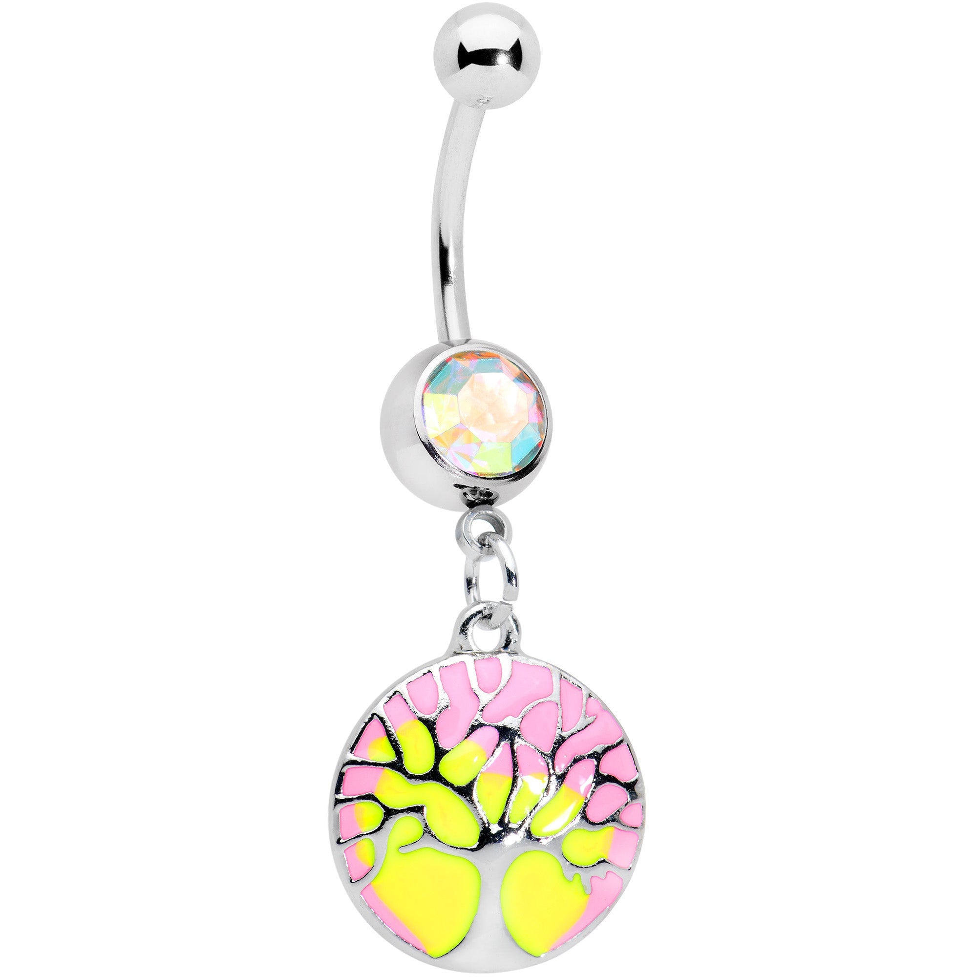 BodyCandy Aurora Gem Pastel Sunset Tree Dangle Belly Ring — main product shot