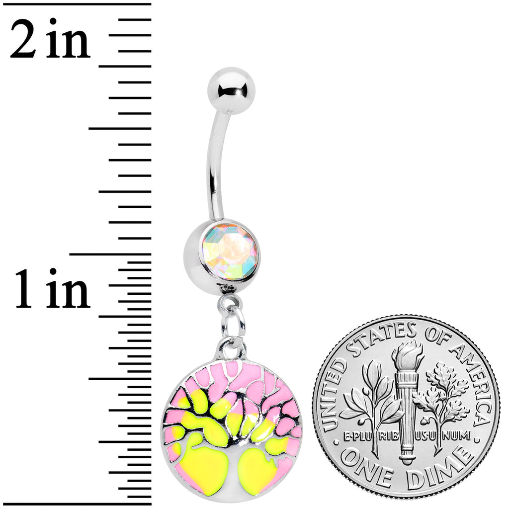BodyCandy Aurora Gem Pastel Sunset Tree Dangle Belly Ring — detail close-up