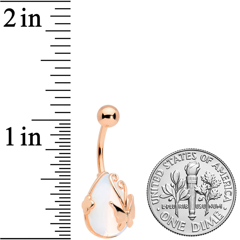 BodyCandy Clear Gem Rose Gold Tone Drop Wrap Butterfly Belly Ring — detail close-up