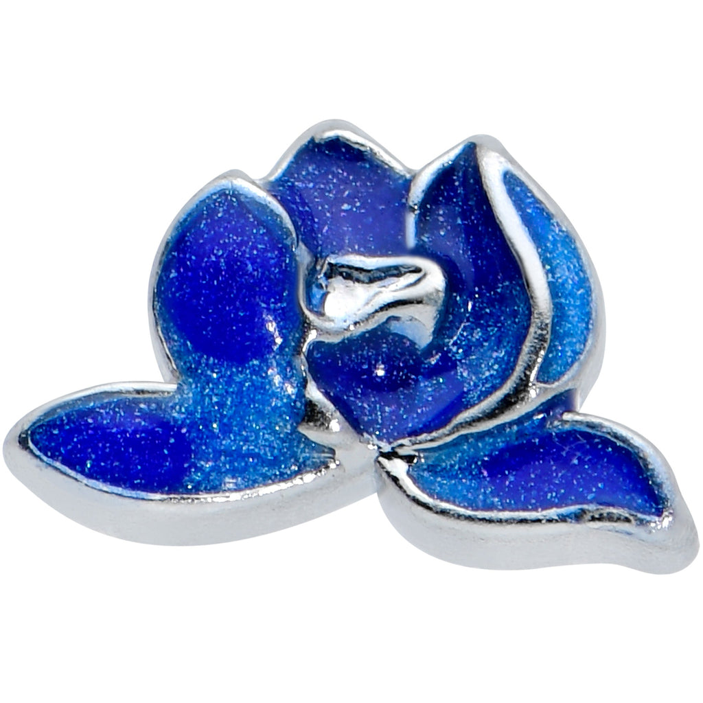 BodyCandy 16G 5/16 Lovely Blue Lotus Flower Labret Monroe Tragus — detail close-up