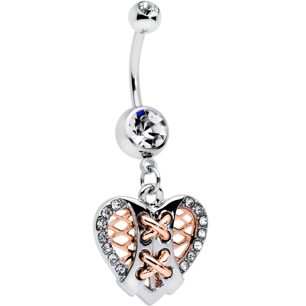 BodyCandy Clear CZ Gem Tie Me Up Corset Heart Valentines Day Dangle Belly Ring — main product shot