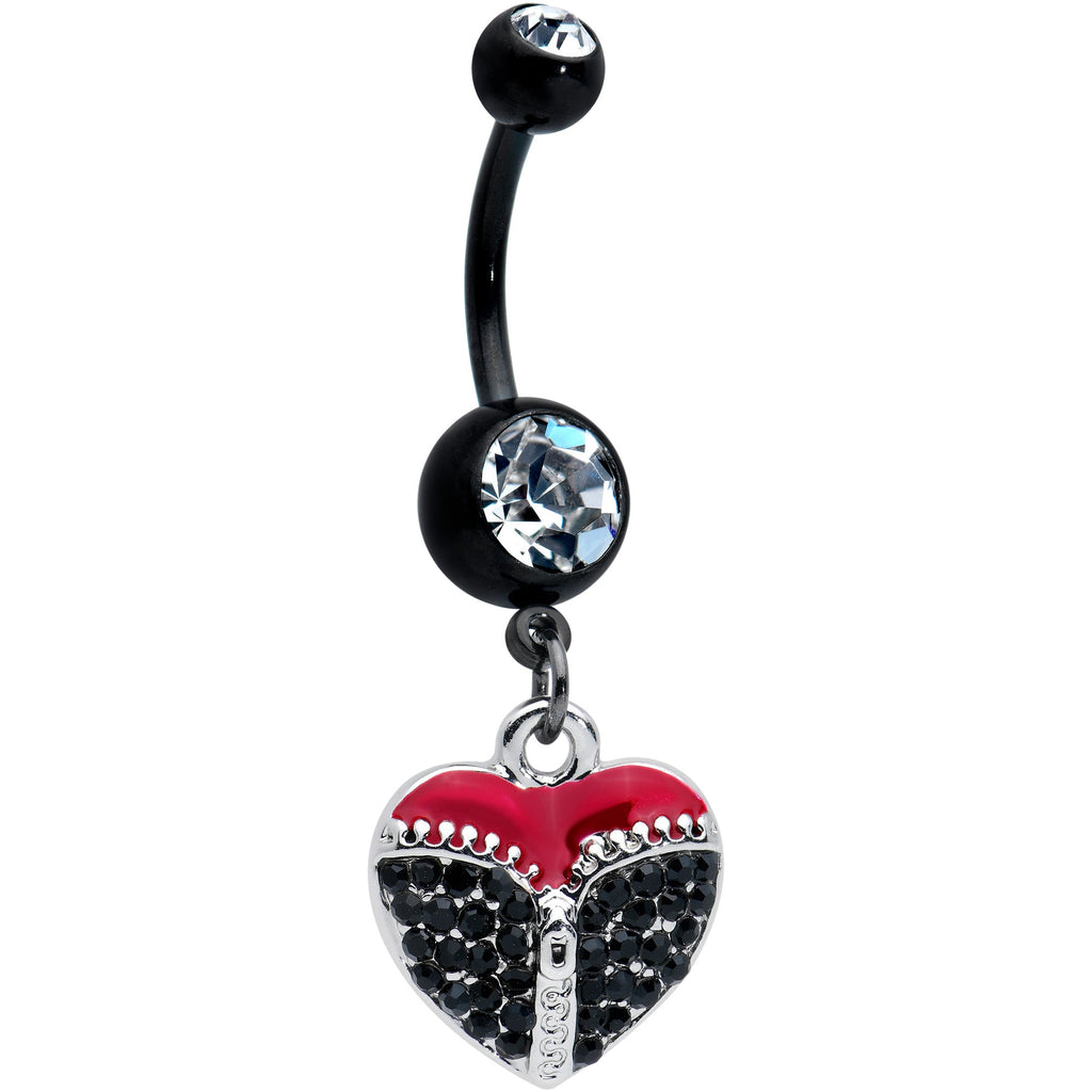 BodyCandy Clear Black CZ Gem Black Get Unzipped Heart Valentines Day Belly Ring — main product shot