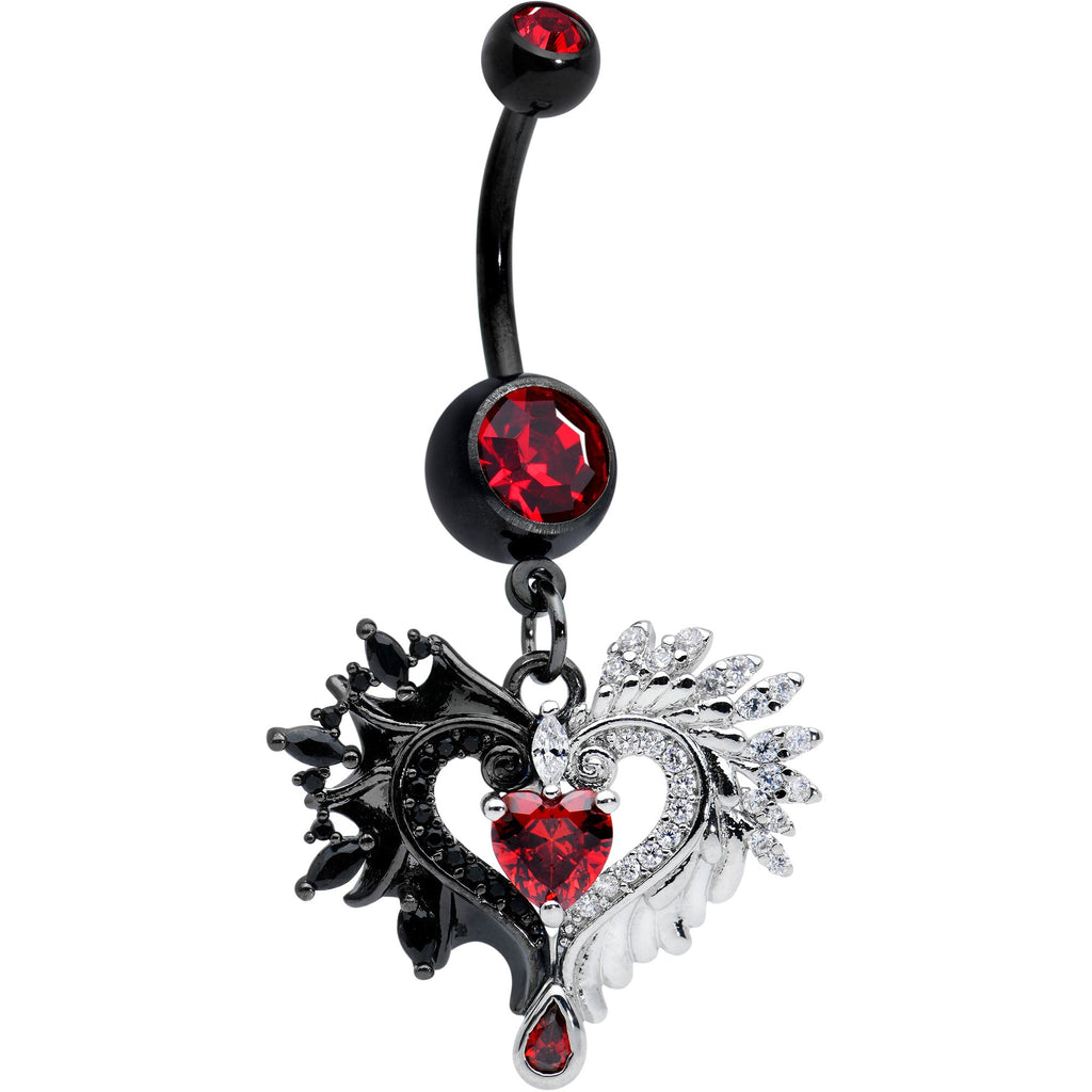BodyCandy Red CZ Gem Black Elegant Winged Heart Valentines Day Dangle Belly Ring — main product shot