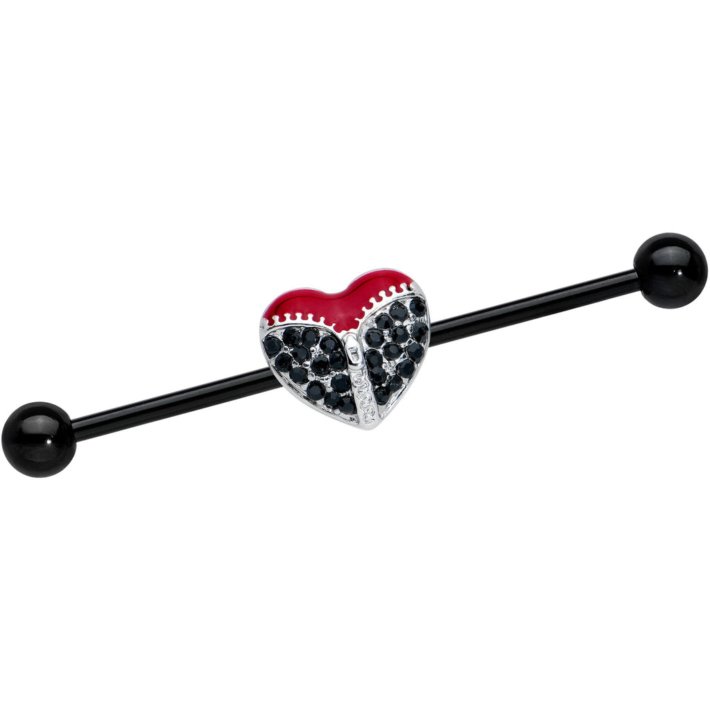 BodyCandy 14G Black CZ Gem Black Unzipped Heart Industrial Barbell 38mm — main product shot