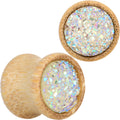 BodyCandy 7/16 White Druzy Stone Wood Saddle Plug Set — main product shot