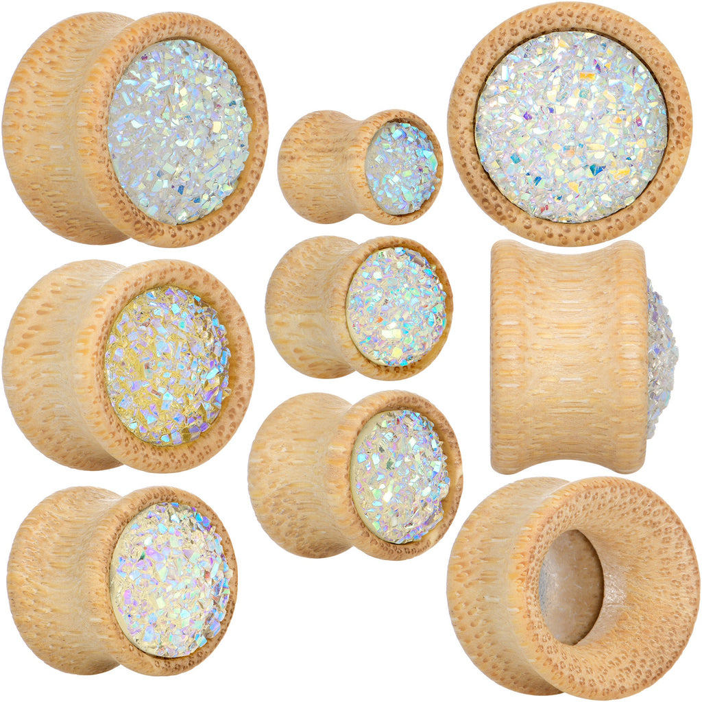 BodyCandy 7/16 White Druzy Stone Wood Saddle Plug Set — back view