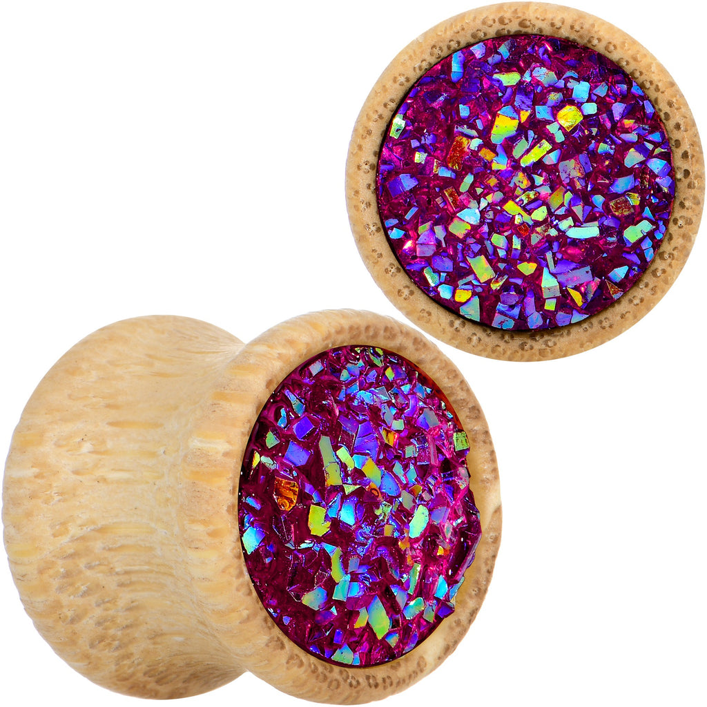 BodyCandy 7/16 Pink Druzy Stone Wood Saddle Plug Set — main product shot