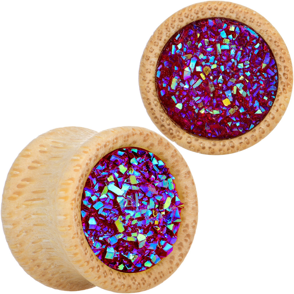 BodyCandy 9/16 Pink Druzy Stone Wood Saddle Plug Set — main product shot