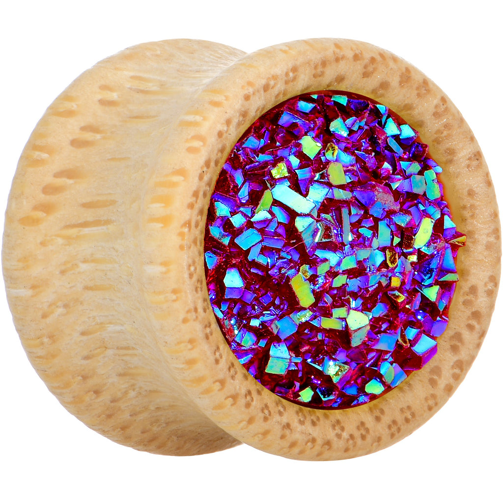 BodyCandy 9/16 Pink Druzy Stone Wood Saddle Plug Set — detail close-up