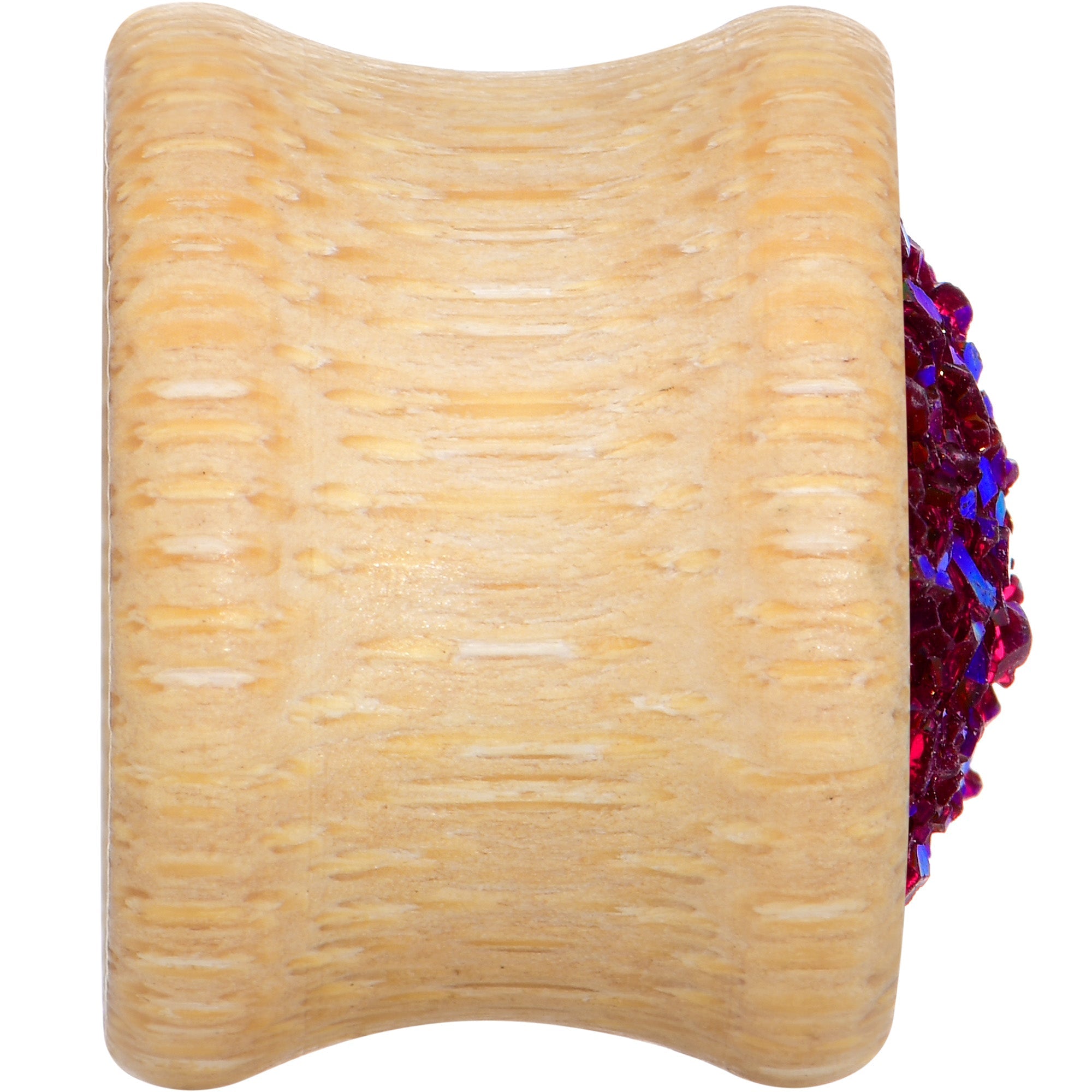 BodyCandy 9/16 Pink Druzy Stone Wood Saddle Plug Set — side view