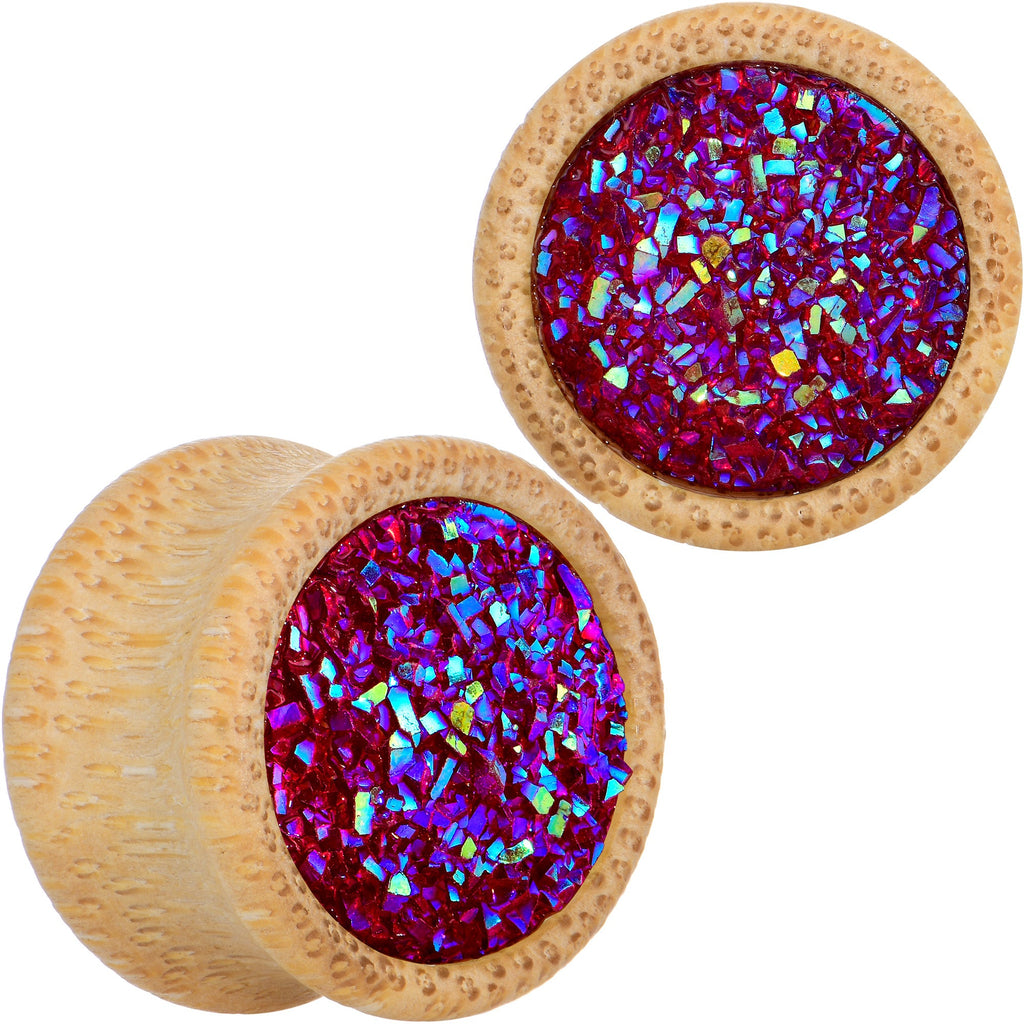 BodyCandy 5/8 Pink Druzy Stone Wood Saddle Plug Set — main product shot