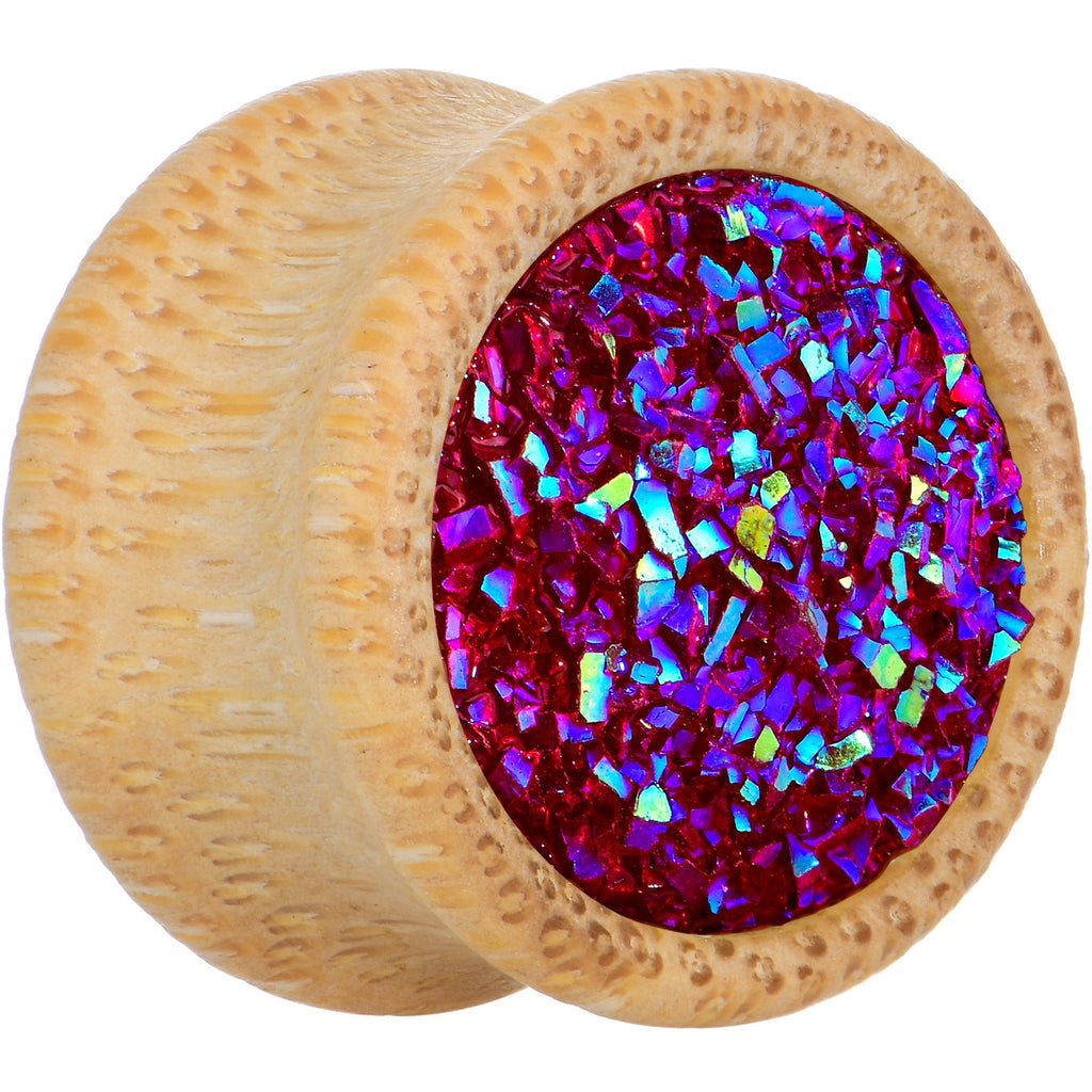 BodyCandy 5/8 Pink Druzy Stone Wood Saddle Plug Set — detail close-up