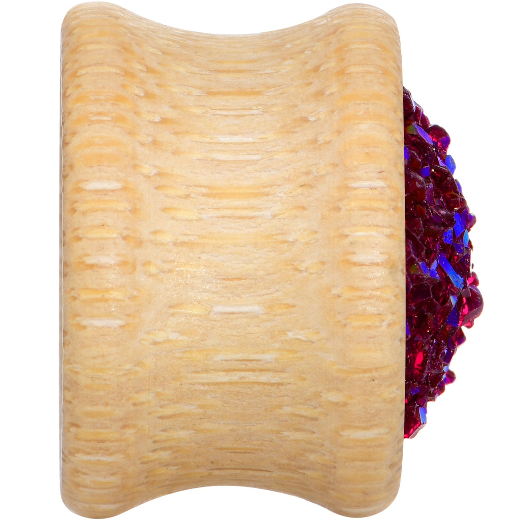 BodyCandy 5/8 Pink Druzy Stone Wood Saddle Plug Set — side view