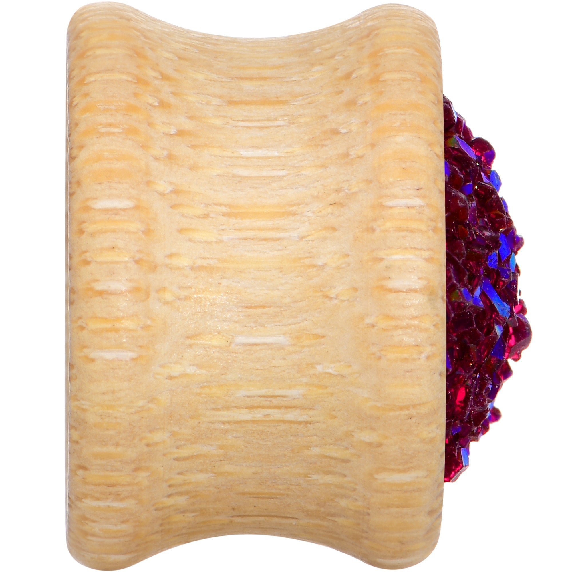 BodyCandy 5/8 Pink Druzy Stone Wood Saddle Plug Set — side view