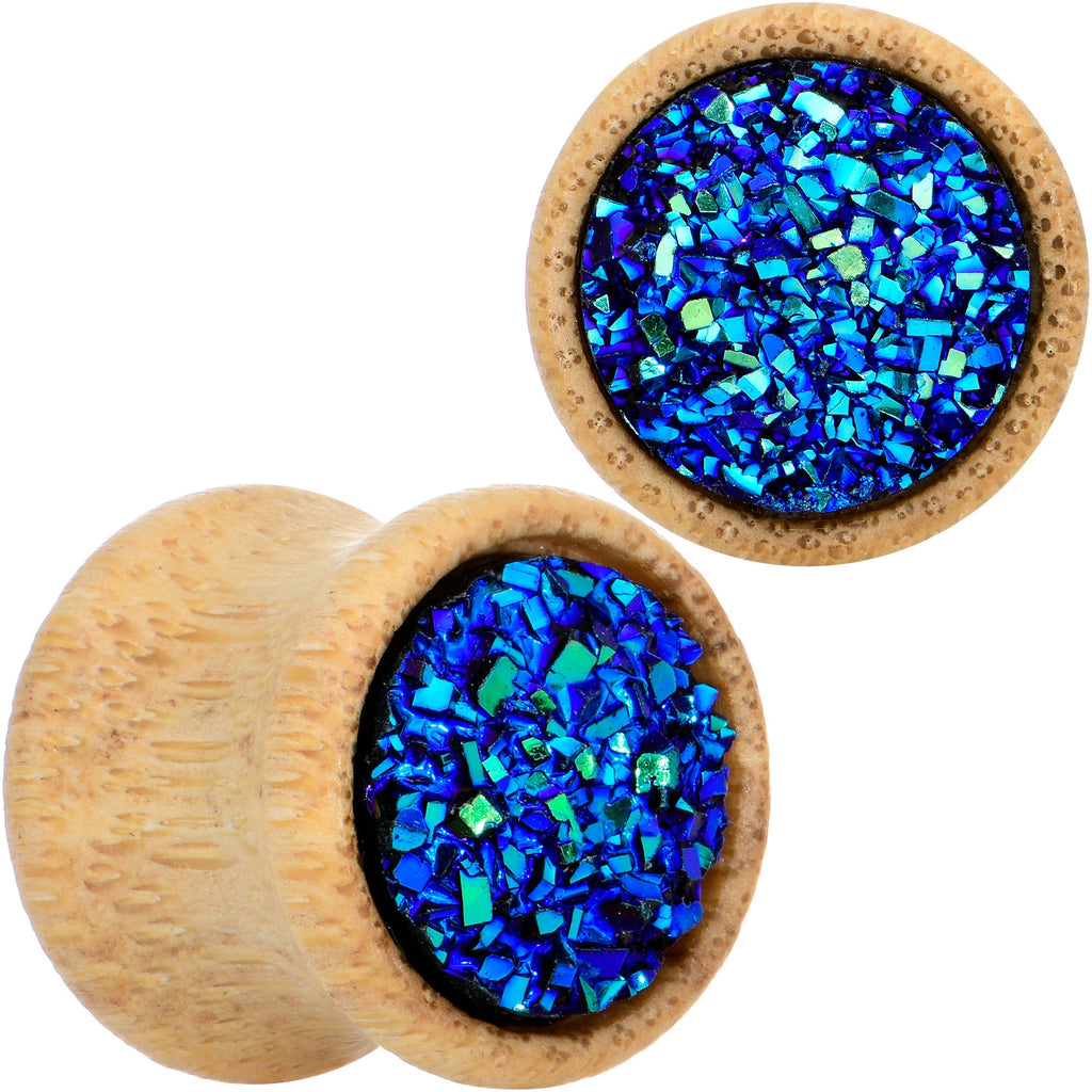 BodyCandy 7/16 Blue Druzy Stone Wood Saddle Plug Set — main product shot