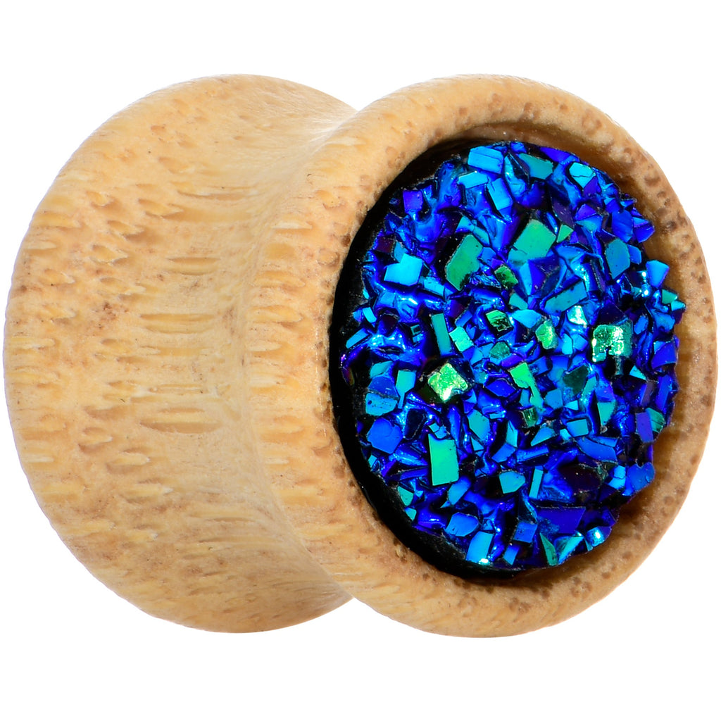 BodyCandy 7/16 Blue Druzy Stone Wood Saddle Plug Set — detail close-up