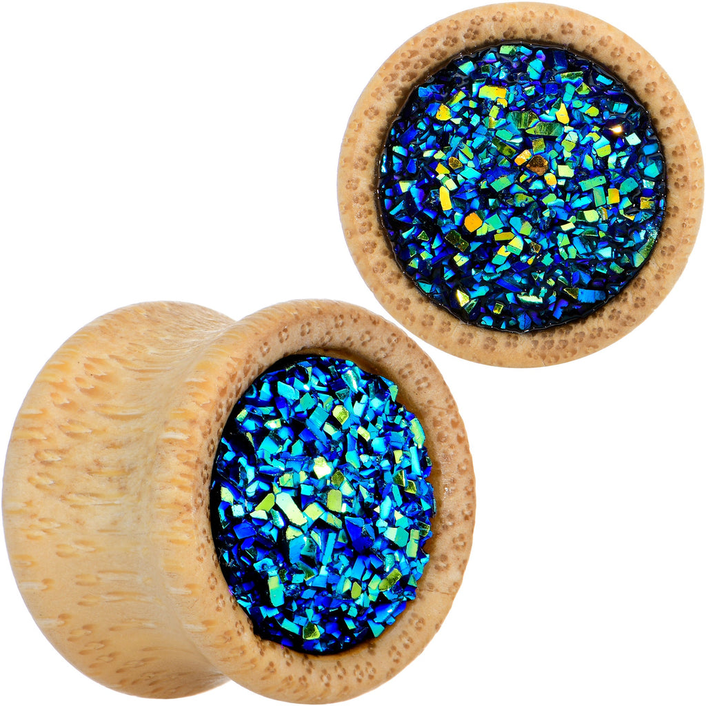 BodyCandy 9/16 Blue Druzy Stone Wood Saddle Plug Set — main product shot