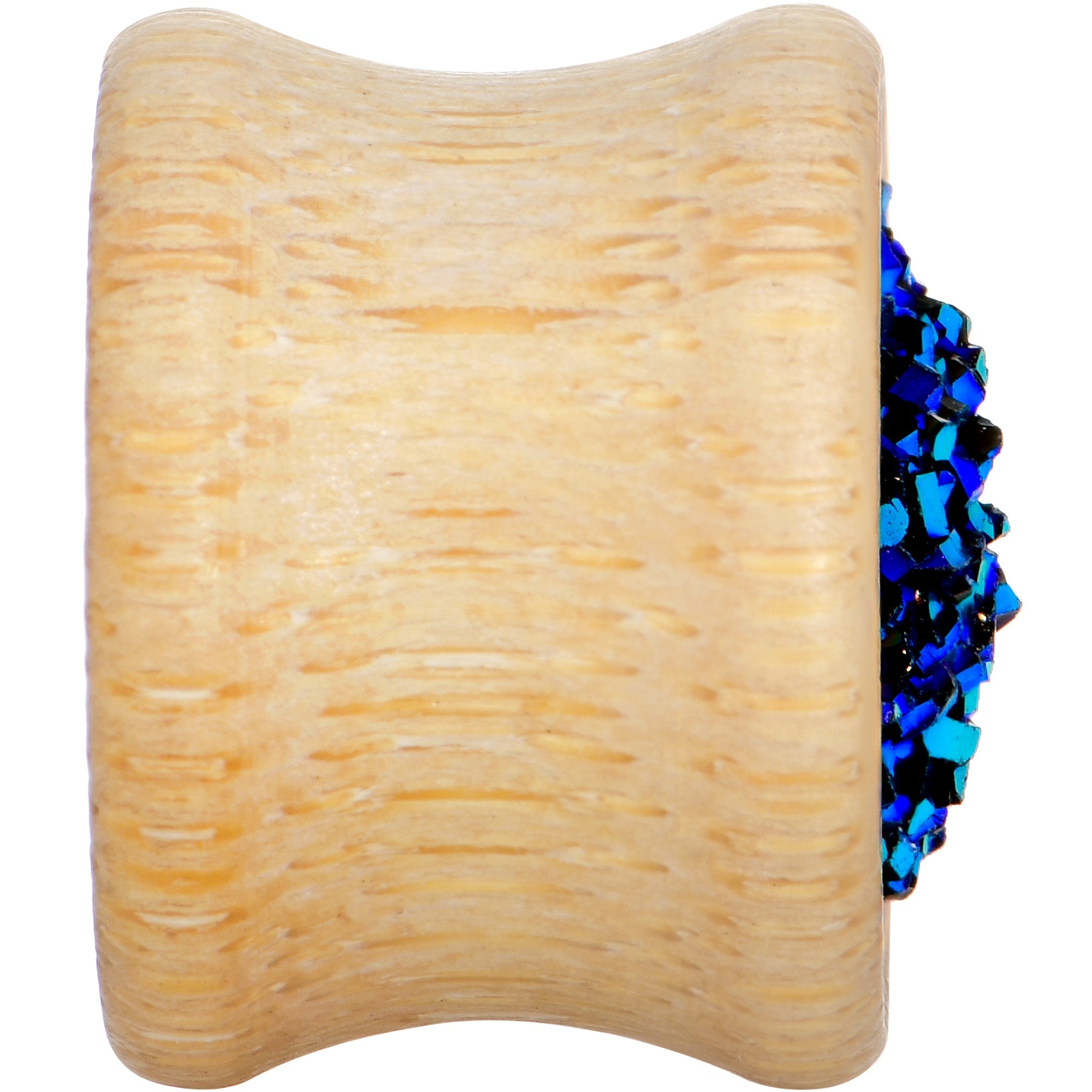 BodyCandy 9/16 Blue Druzy Stone Wood Saddle Plug Set — side view