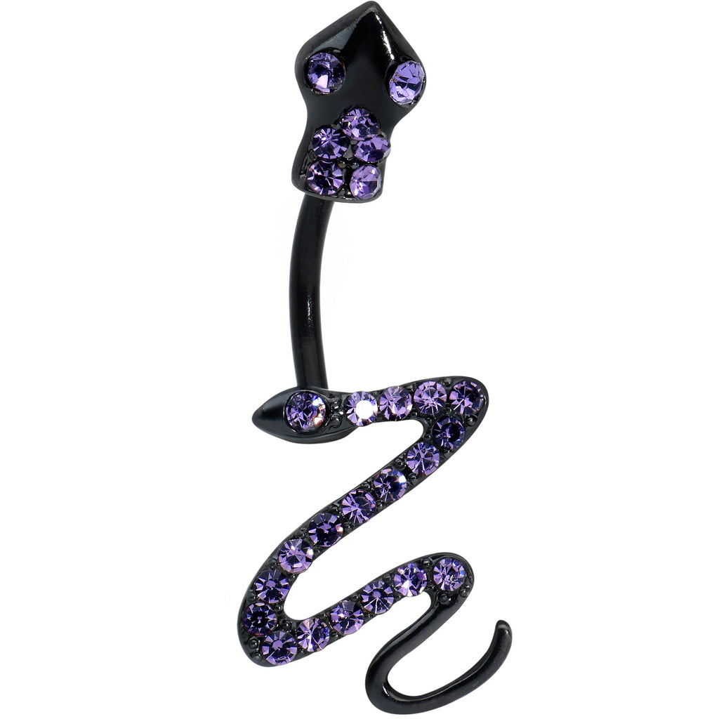 BodyCandy Purple Gem Black Stylish Snakes Double Mount Belly Ring — detail close-up