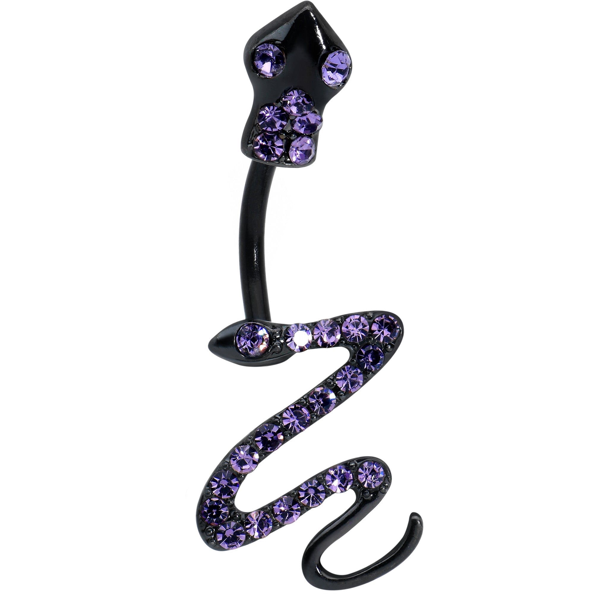 BodyCandy Purple Gem Black Stylish Snakes Double Mount Belly Ring — detail close-up