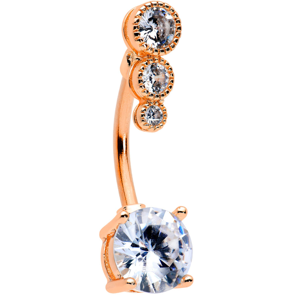 BodyCandy Clear CZ Gem Rose Gold Tone Triple Drop Round Belly Ring — main product shot