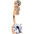BodyCandy Clear CZ Gem Rose Gold Tone Triple Drop Round Belly Ring — main product shot
