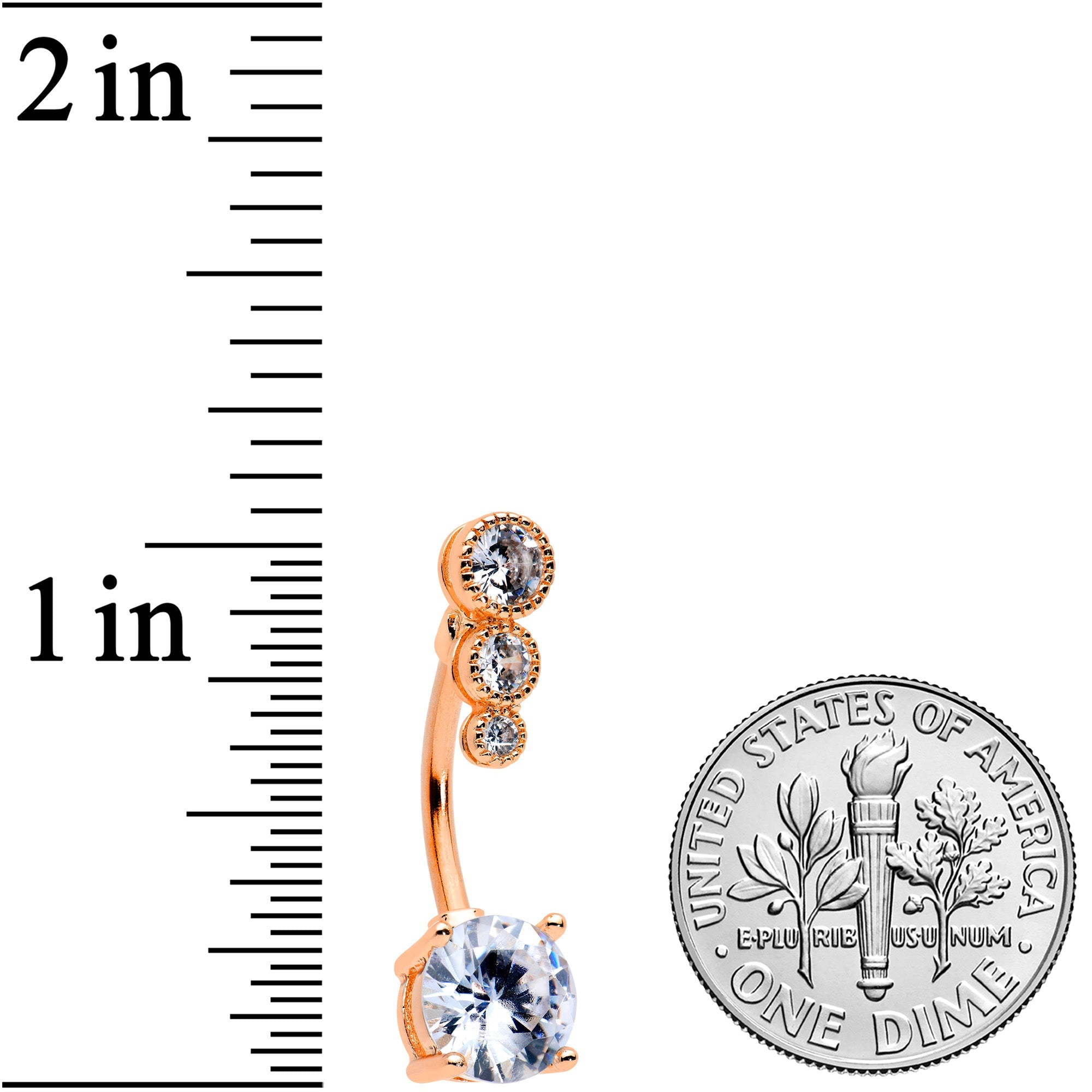 BodyCandy Clear CZ Gem Rose Gold Tone Triple Drop Round Belly Ring — detail close-up