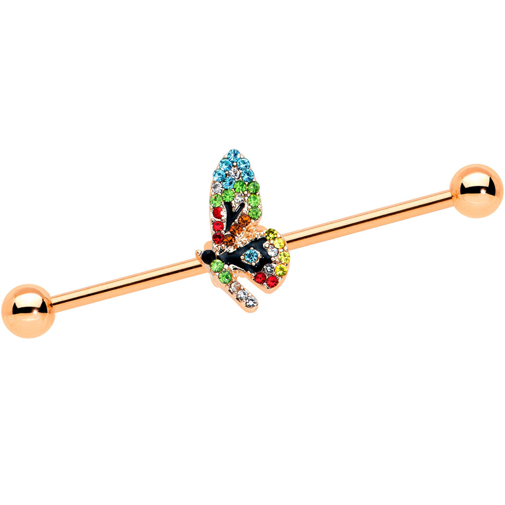 BodyCandy 14G Blue Gem Rose Gold Tone Dragonfly Industrial Barbell 38mm — main product shot