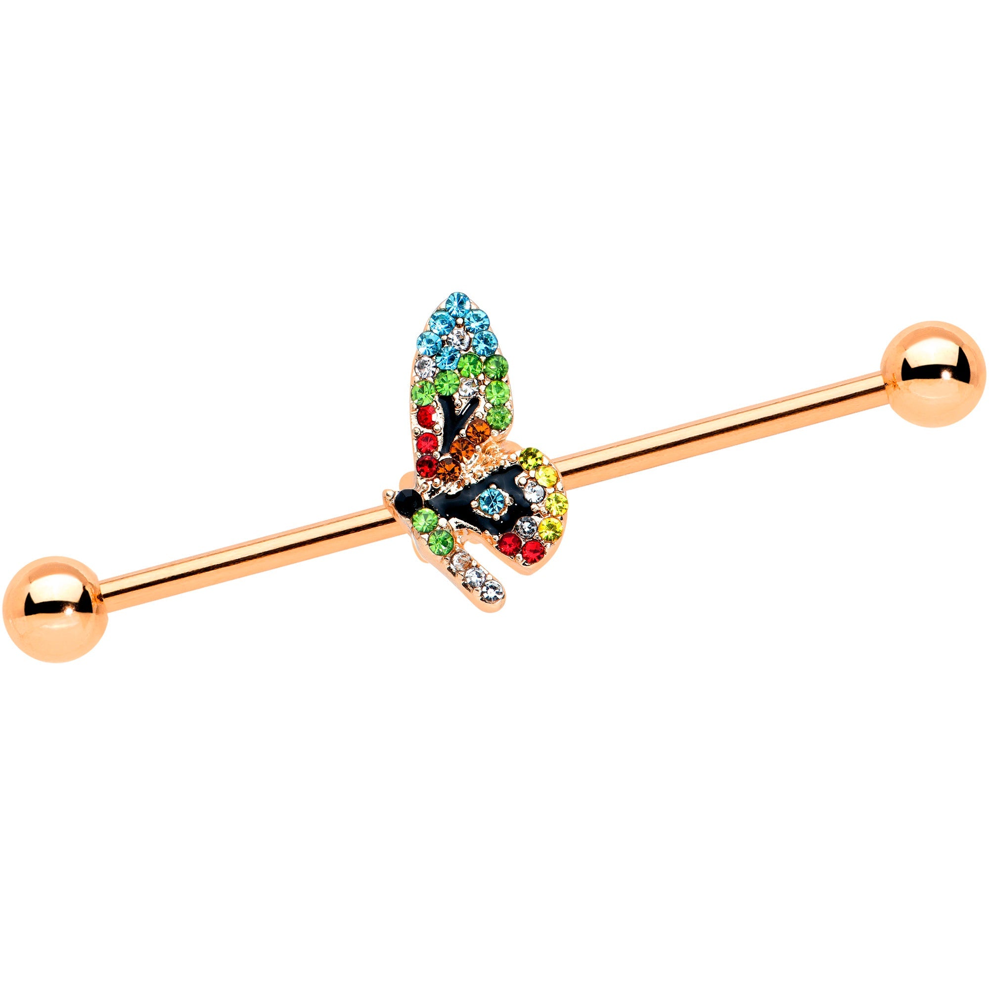 BodyCandy 14G Blue Gem Rose Gold Tone Dragonfly Industrial Barbell 38mm — main product shot