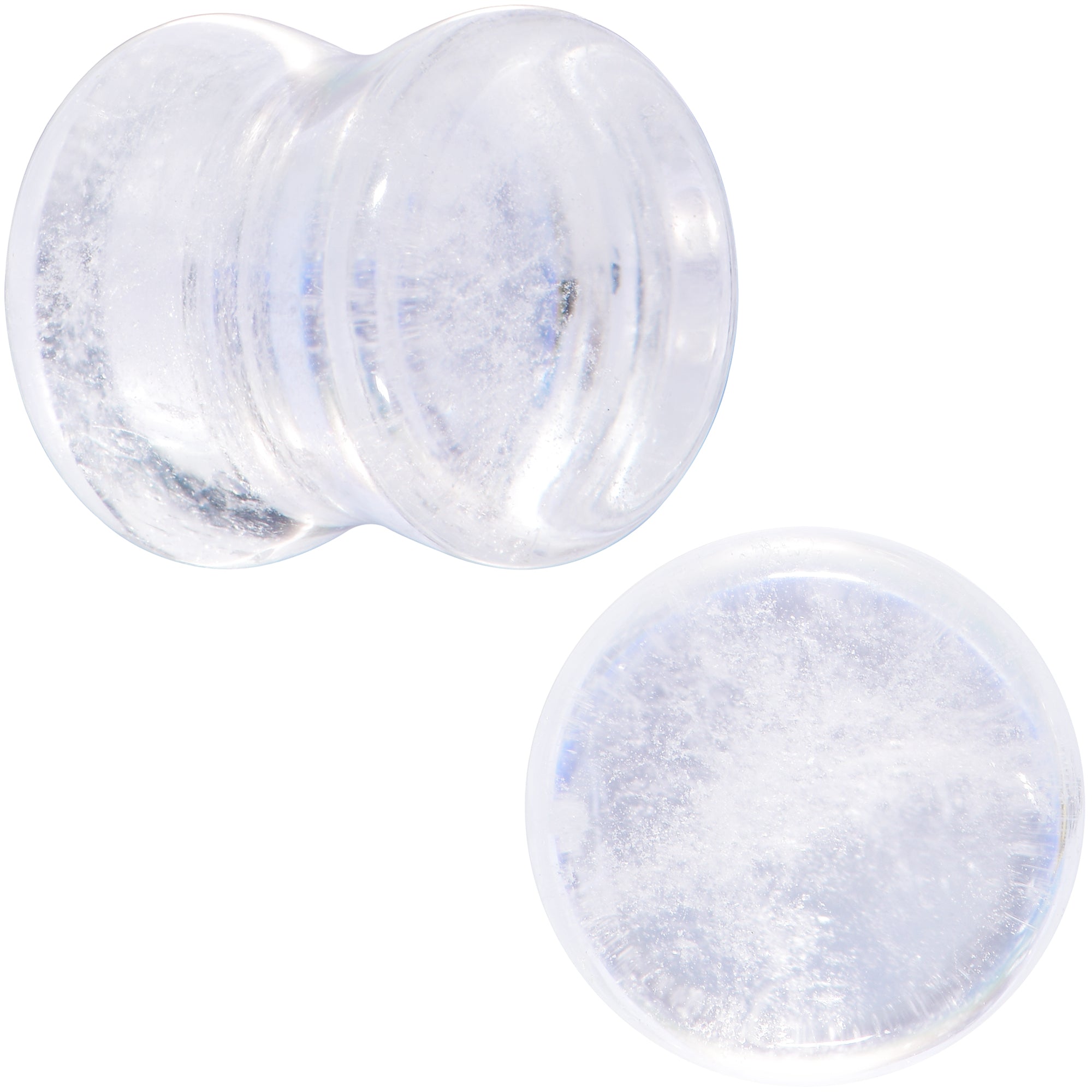 BodyCandy White Cloudy Quartz Double Flare Plug Set — back view