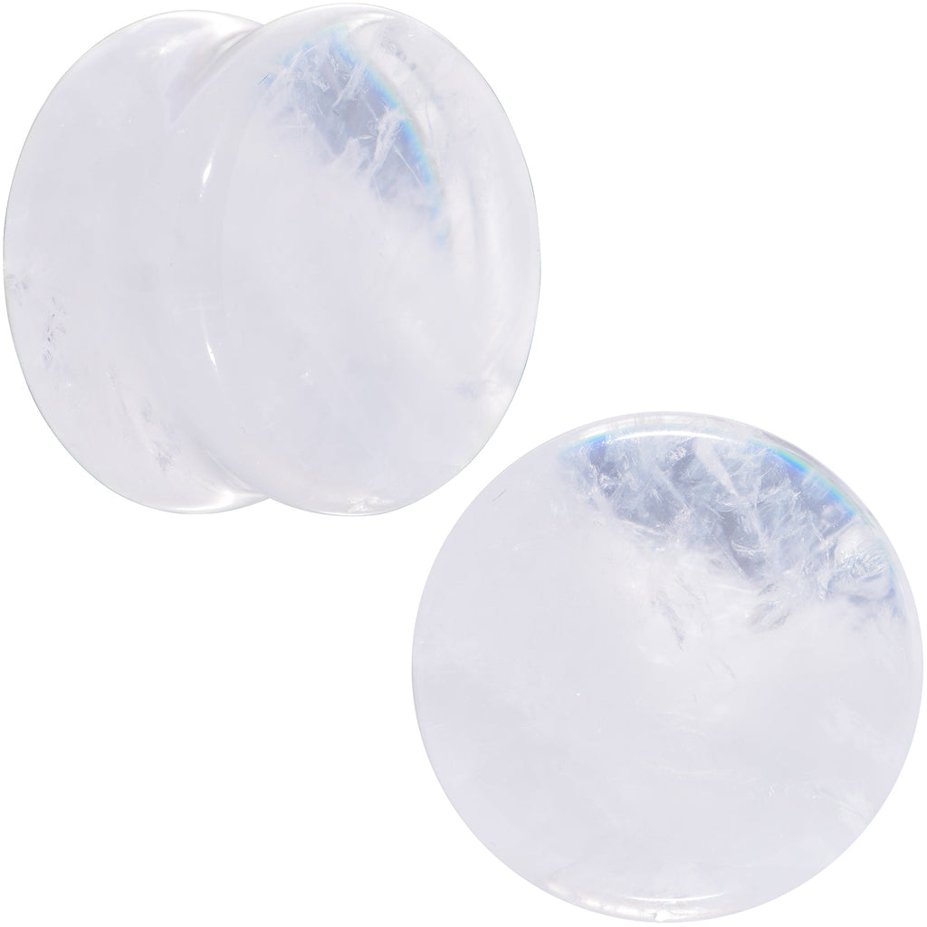 BodyCandy White Cloudy Quartz Double Flare Plug Set — product on model