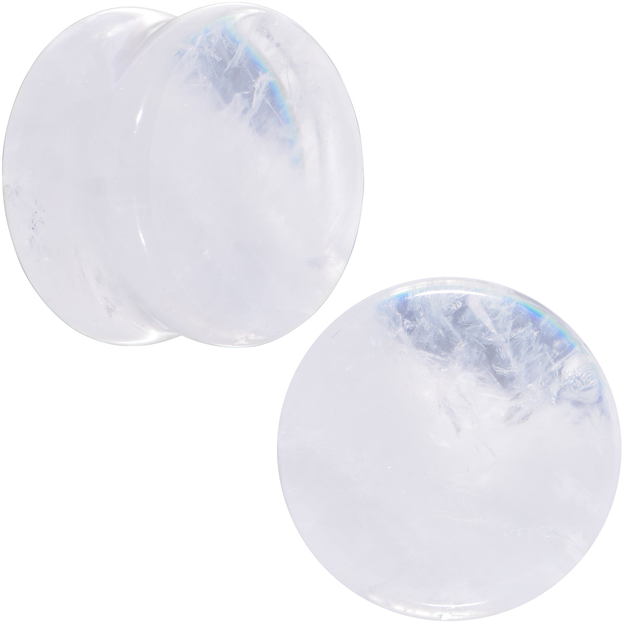 BodyCandy White Cloudy Quartz Double Flare Plug Set — product on model