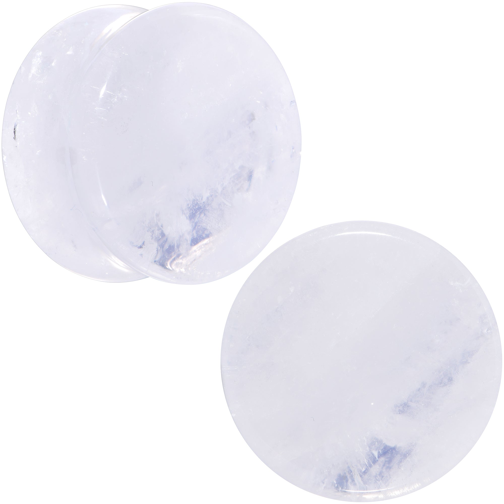 BodyCandy White Cloudy Quartz Double Flare Plug Set — flat-lay composition