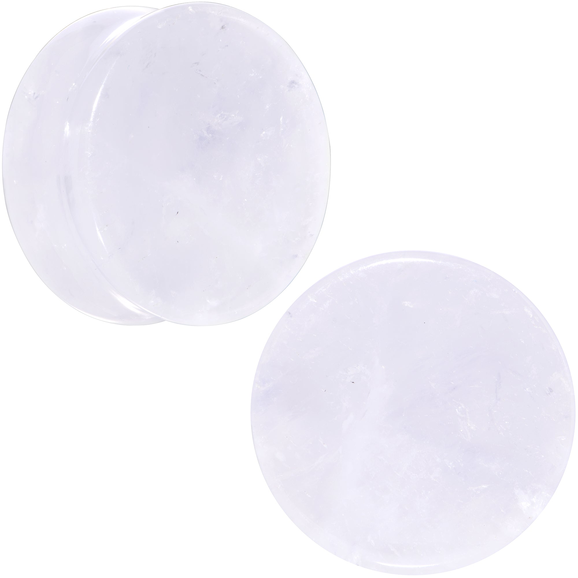 BodyCandy White Cloudy Quartz Double Flare Plug Set — detail close-up