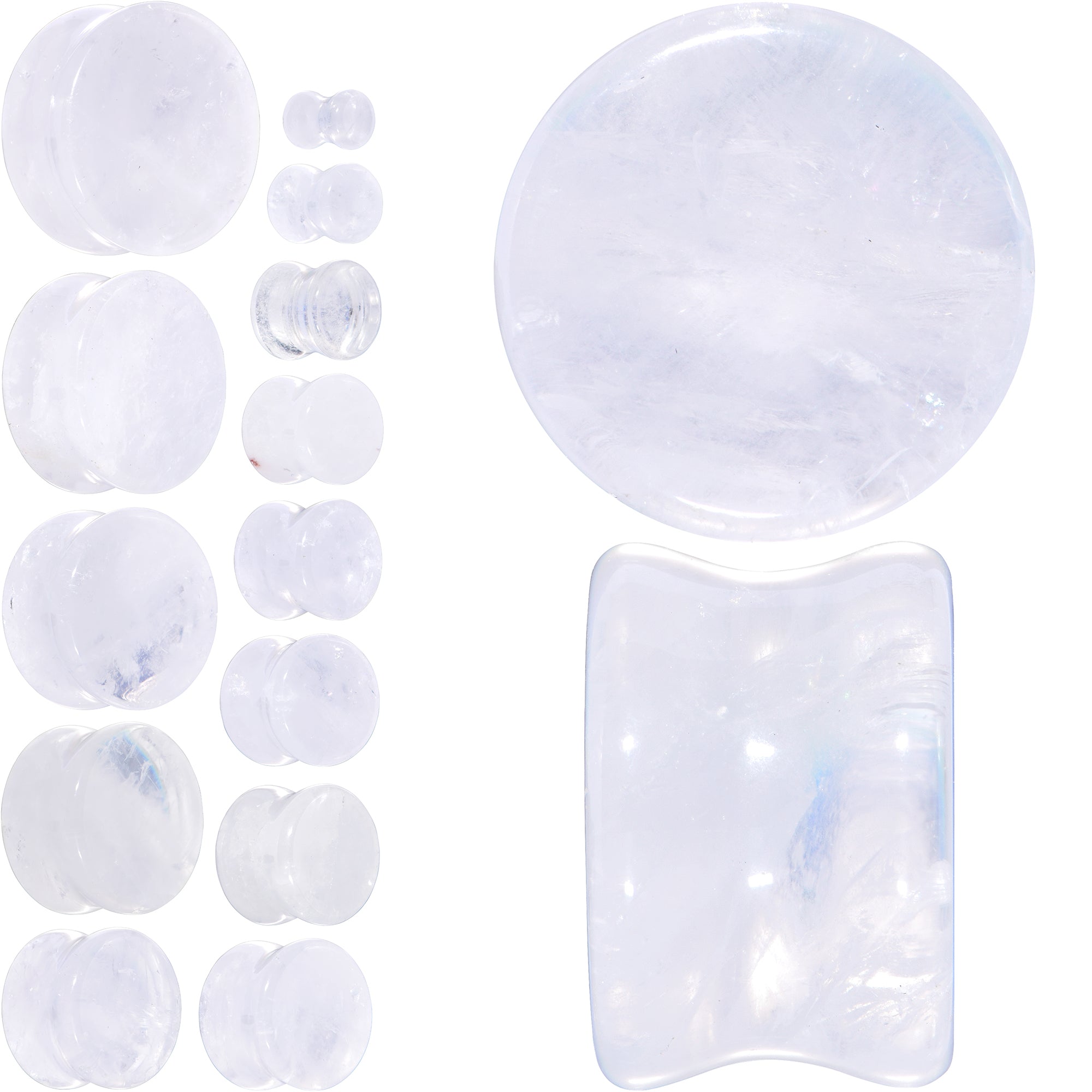 BodyCandy White Cloudy Quartz Double Flare Plug Set — main product shot