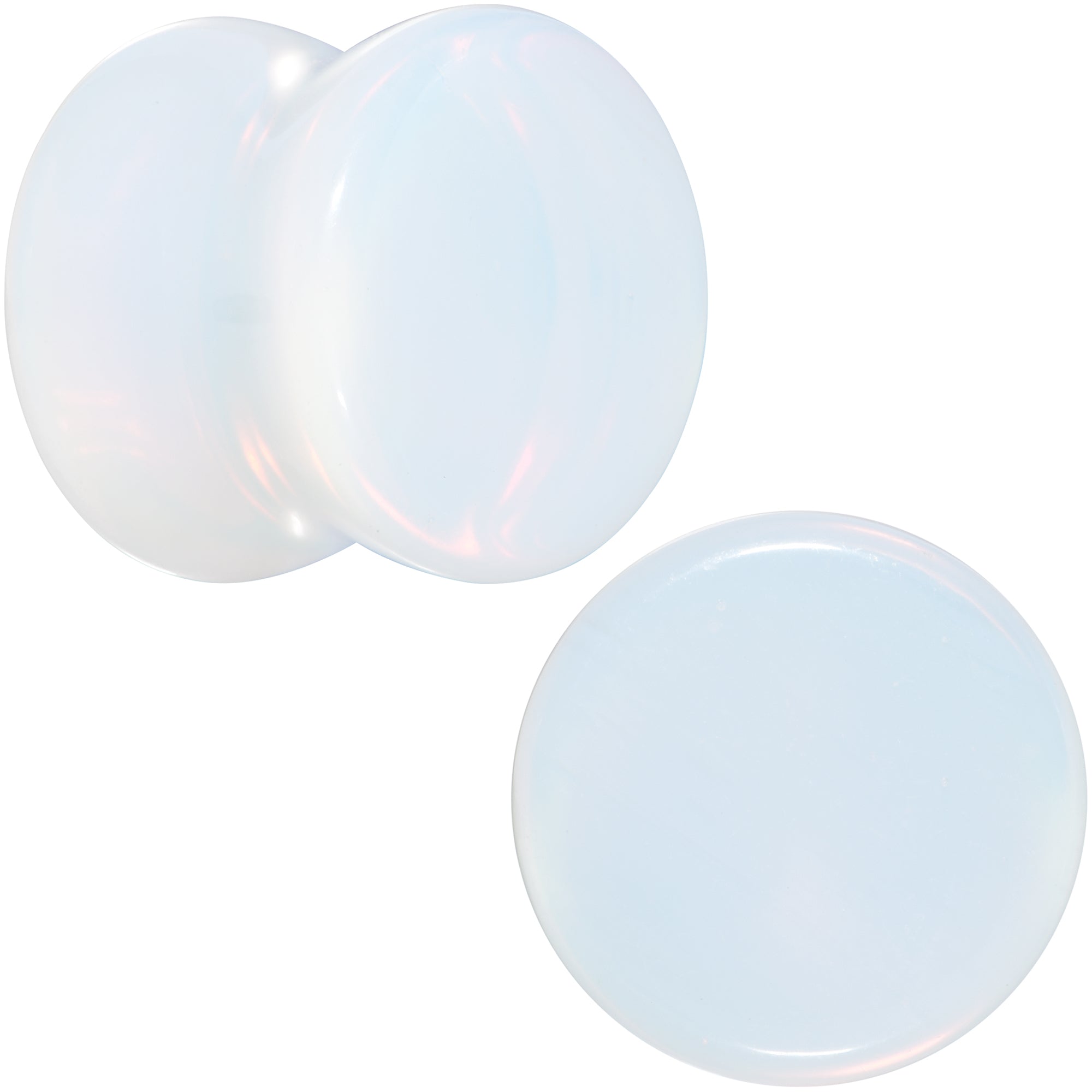 BodyCandy White Opalite Double Flare Plug Set — fabric or material detail