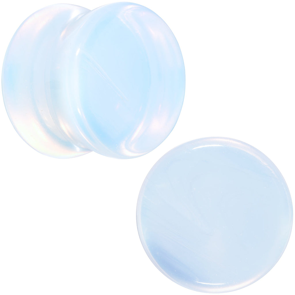 BodyCandy White Opalite Double Flare Plug Set — product on model