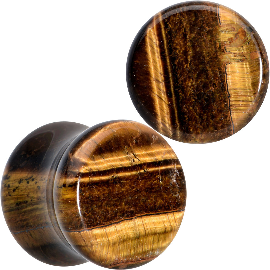BodyCandy Natural Brown Tiger Eye Stone Double Flare Plug Set — comparison shot