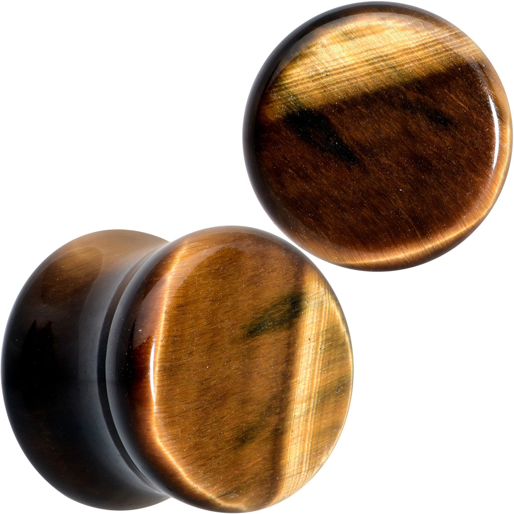 BodyCandy Natural Brown Tiger Eye Stone Double Flare Plug Set — fabric or material detail