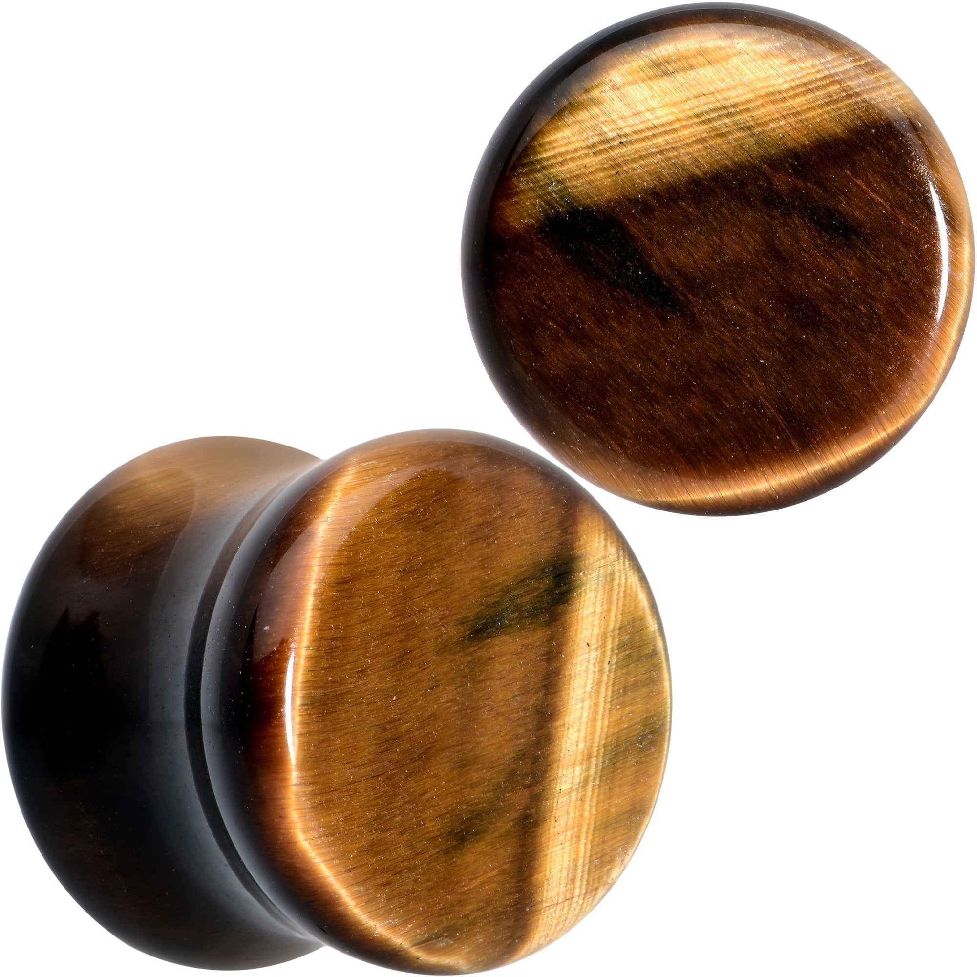 BodyCandy Natural Brown Tiger Eye Stone Double Flare Plug Set — fabric or material detail